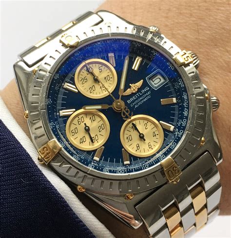 breitling gold chronograph|Breitling chronomat gold steel.